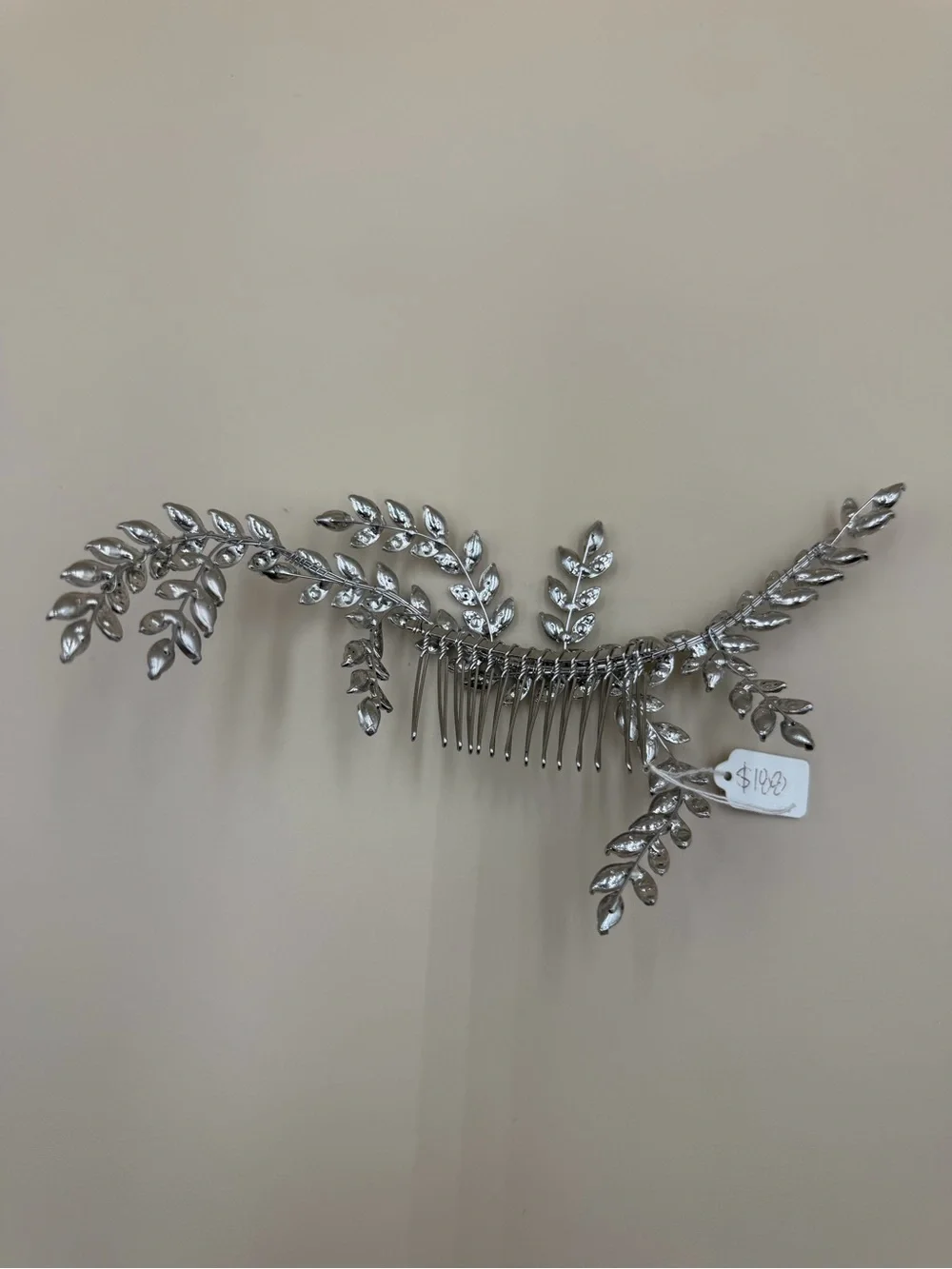 Bridal Crystal Leaf Hair Comb Silver Rhinestone Wedding Headpiece